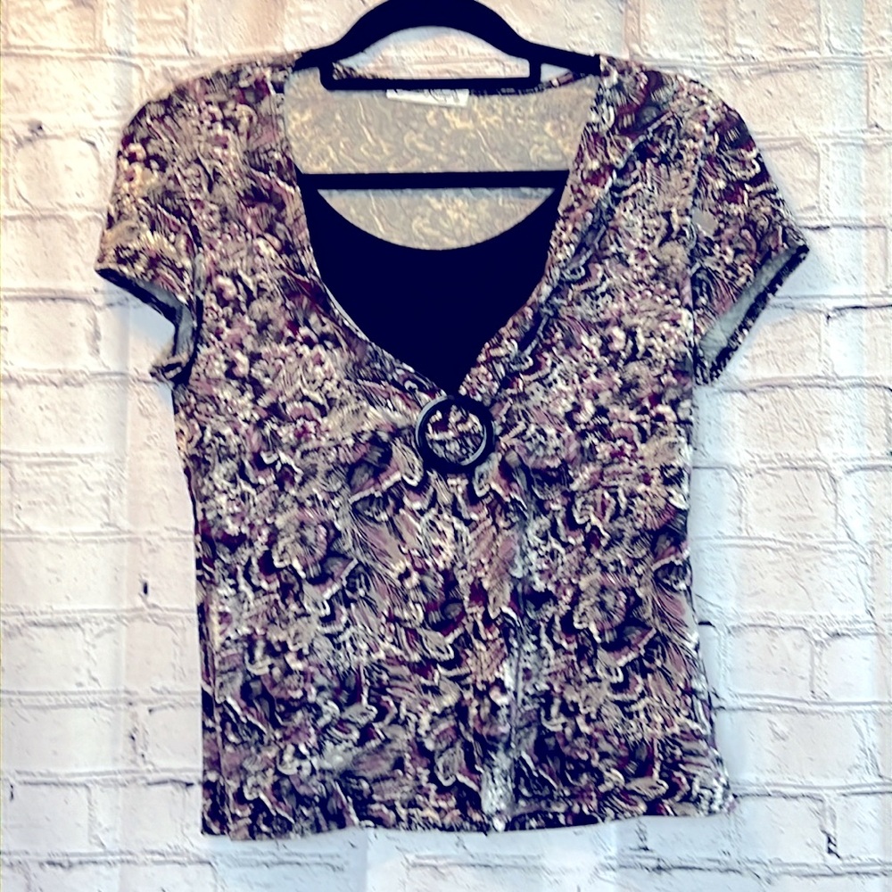 🌞 Claudia Richard vintage 90s y2k purple short sleeve v-neck layered top women M